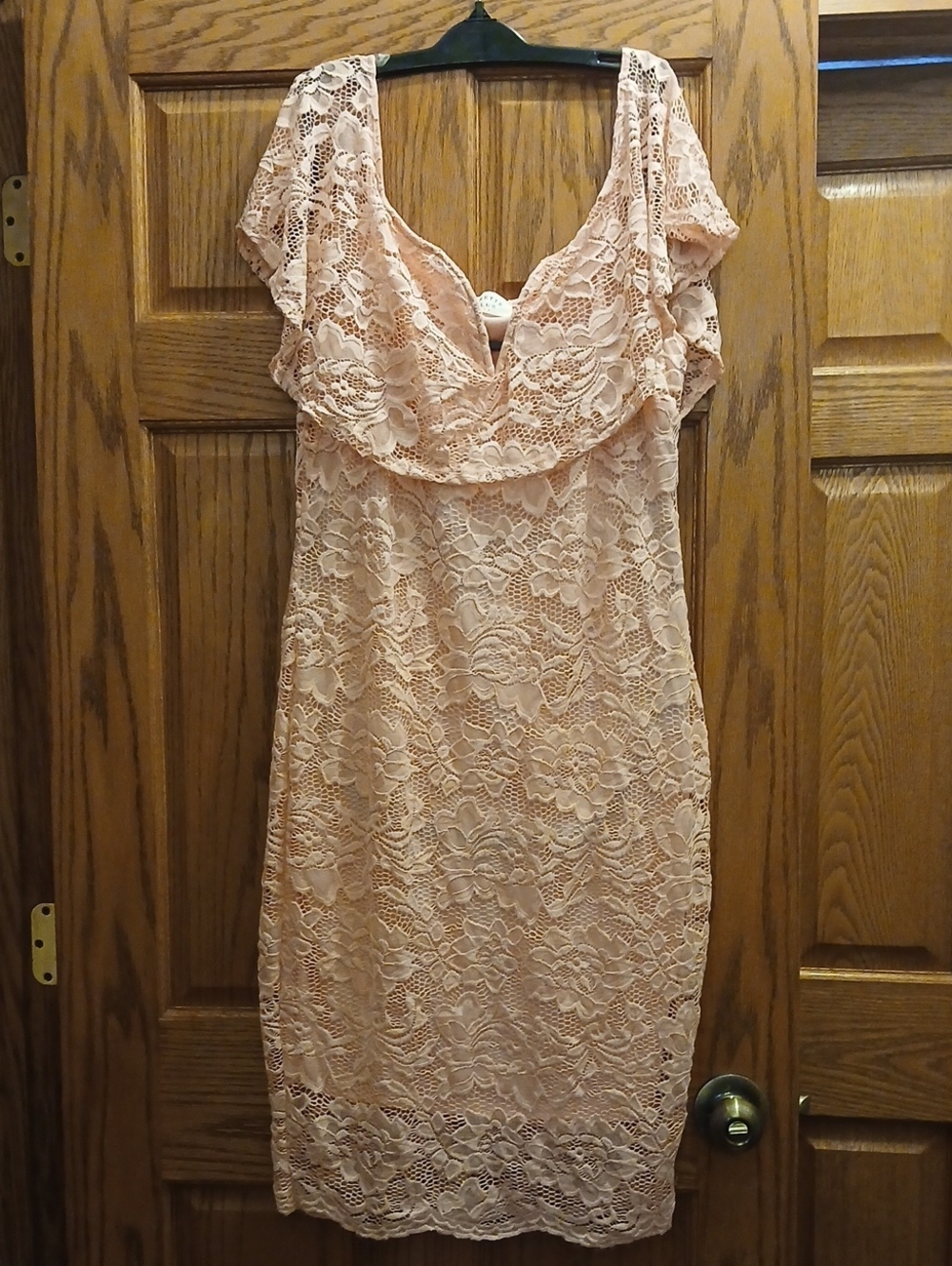 Janette Plus Blush Lace Midi Dress with Scoop Neck 1X